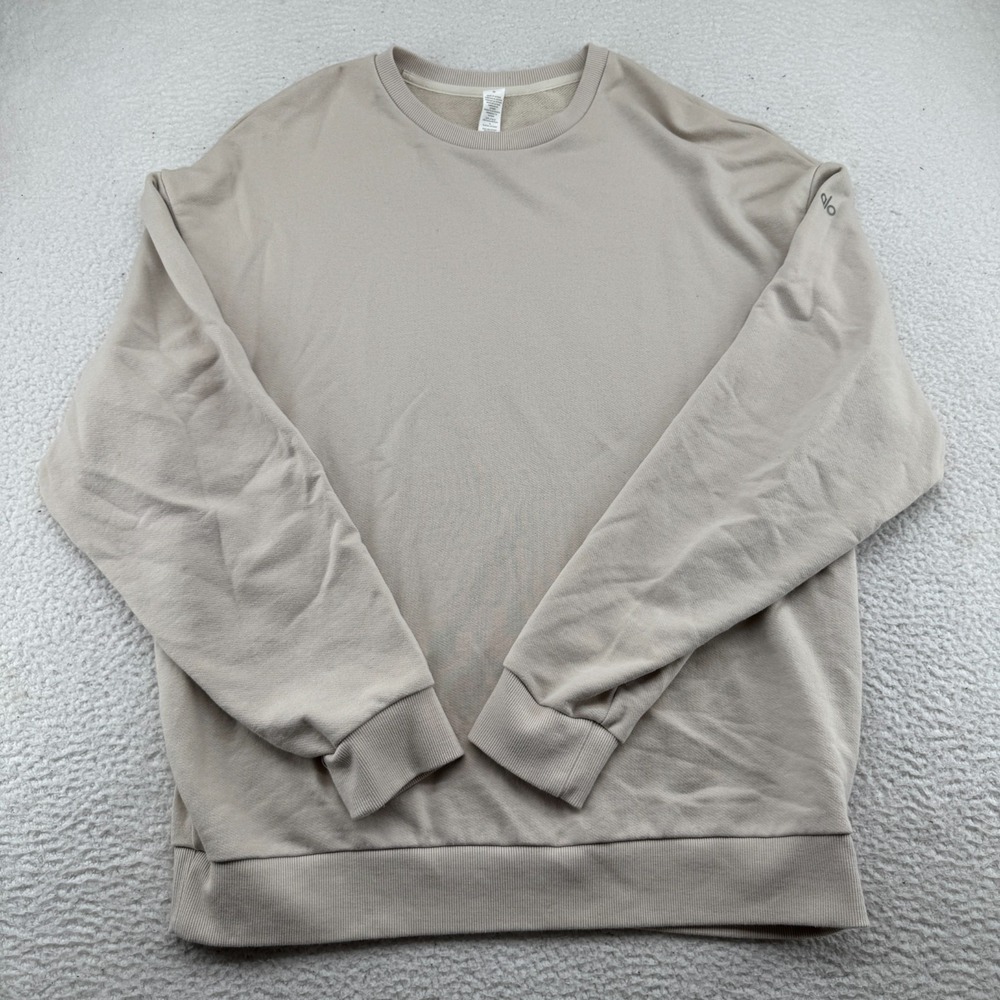 Alo Sweatshirt Mens Medium Beige Crewneck Long Sleeve Pullover Stretch Soft Gym